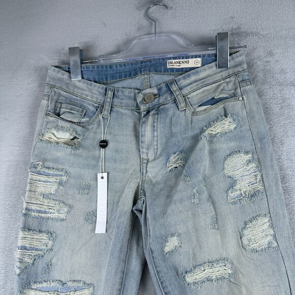 Blank NYC Cosmic Flare Leg Jeans Womens 27 Low Rise Distressed 100% Cotton Blue - Picture 3 of 12